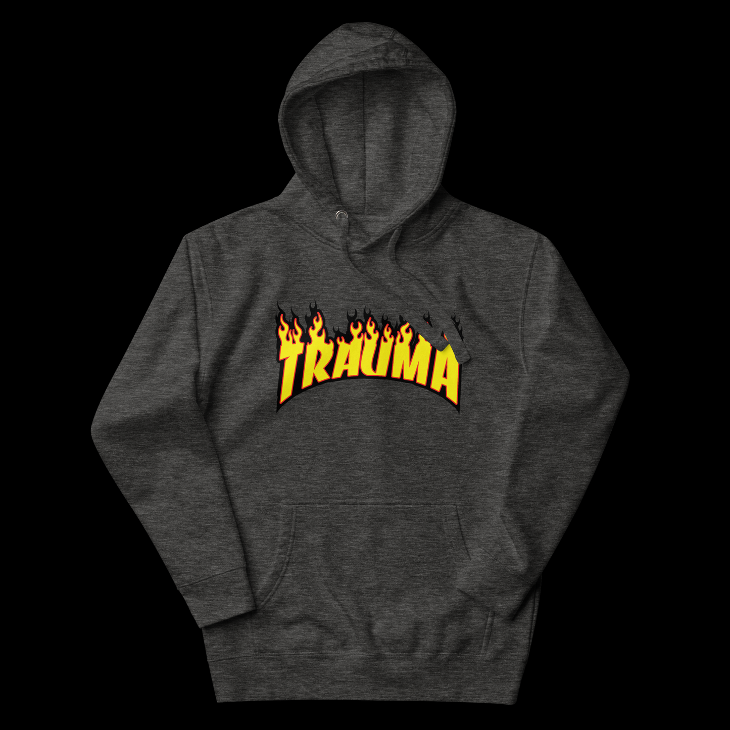 dripped charcoal heather trauma hoodie