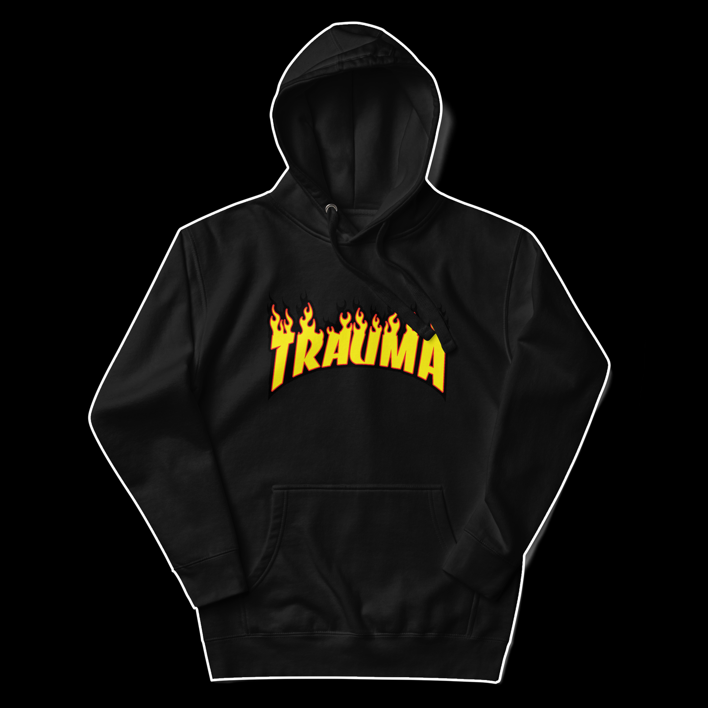 dripped black trauma hoodie