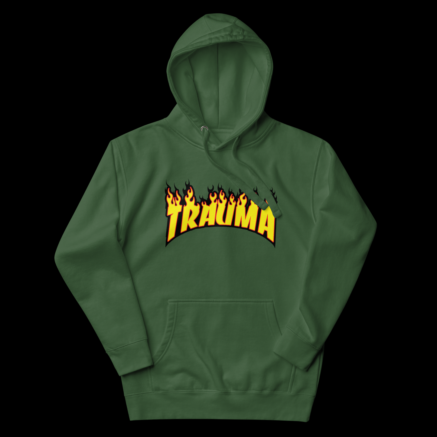 dripped forest green trauma hoodie